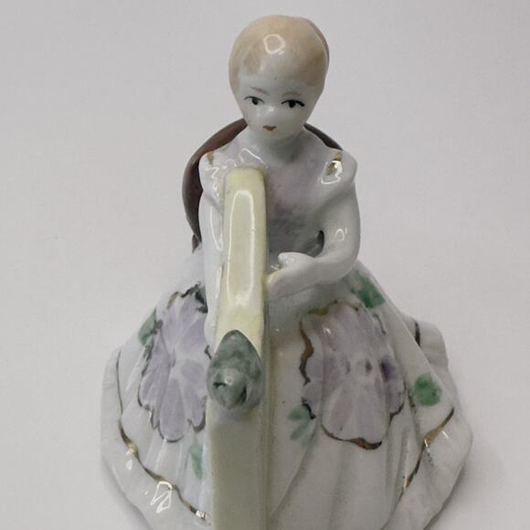 Vintage Figurine 18th Century Girl Playing Harp/Floral Dress/Bird Hand Painted - Picture 6 of 9